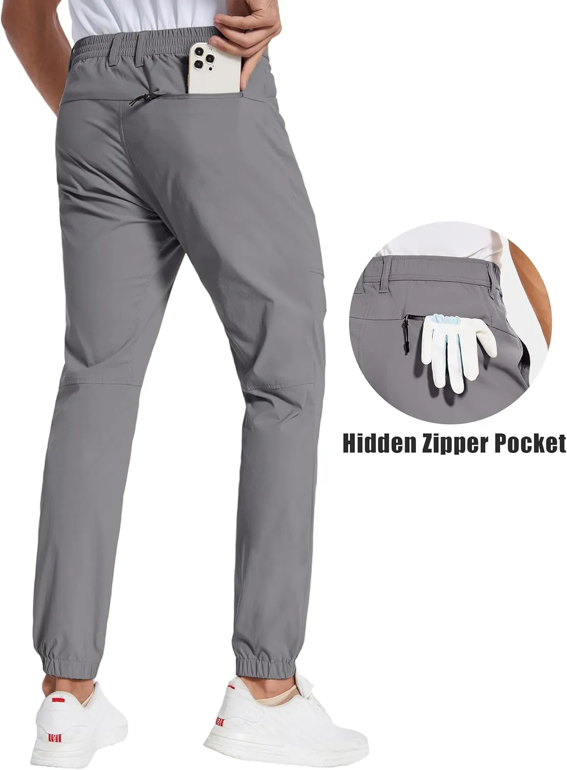 PULI Men's Stretch Golf Joggers Pants with 4 Pockets Waterproof Slim Fit Hiking Casual Travel Work Pants for Men