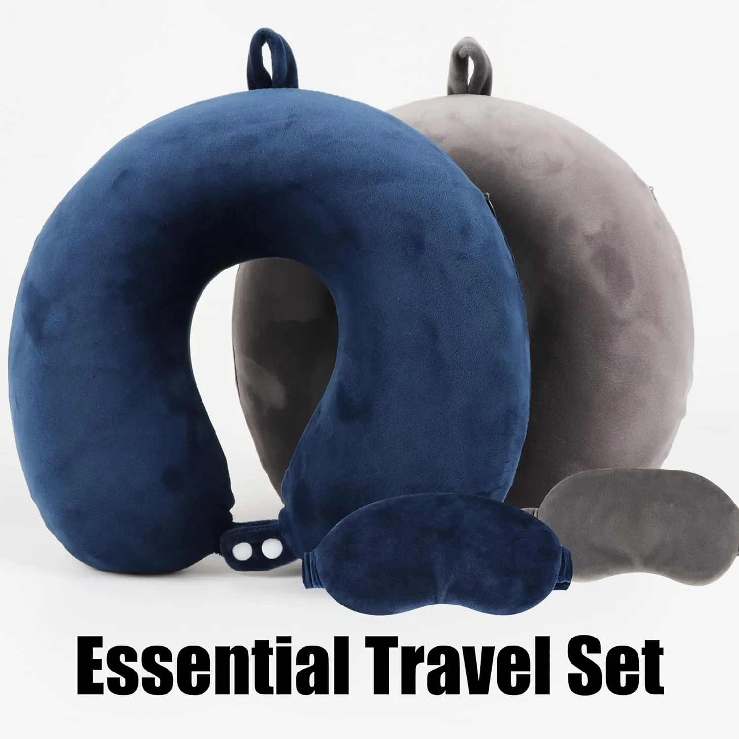 Pure Memory Foam Travel Pillow Set for Adults - Comfortable & Removable Machine Washable Cover, Neck Support Pillow Airplane Travel Kit with Eye Mask for Portable Plane Accessories -Dark Grey