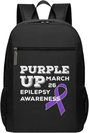 Purple Up March 26 Support Epilepsy Awareness Travel Laptop Backpack, Business Anti Theft Slim Sturdy Laptops Backpacks, College Computer Bag Gift for Men & Women Fits 17 Inch Notebook,Black