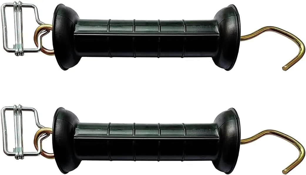Q'mark 2 Pack Electric Fence Gate Handle with Poly Tape Buckle, Spring Handle, Black, 10 Inch x 2.3 Inch x 1.6 Inch