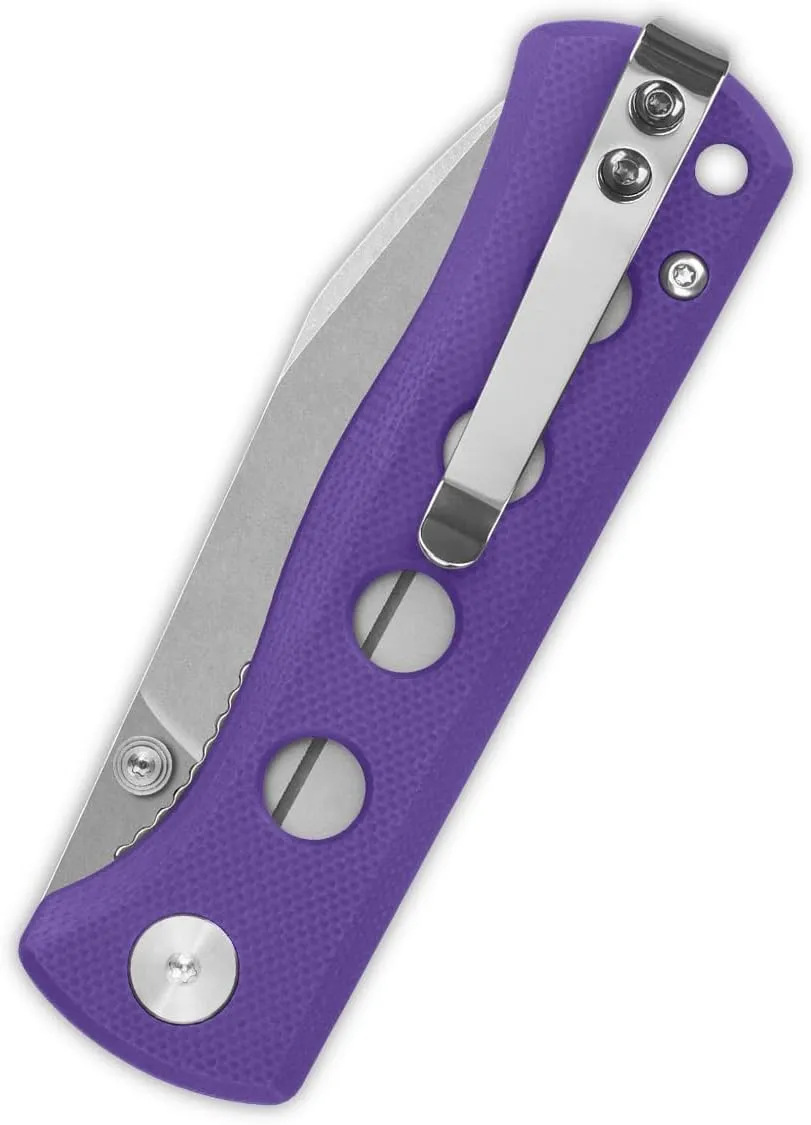QSP KNIFE CANARY FOLDER POCKET KNIFE, SHARP 14C28N BLADE with COLORFUL G-10 HANDLES (stonewash blade, purple G-10 handle)