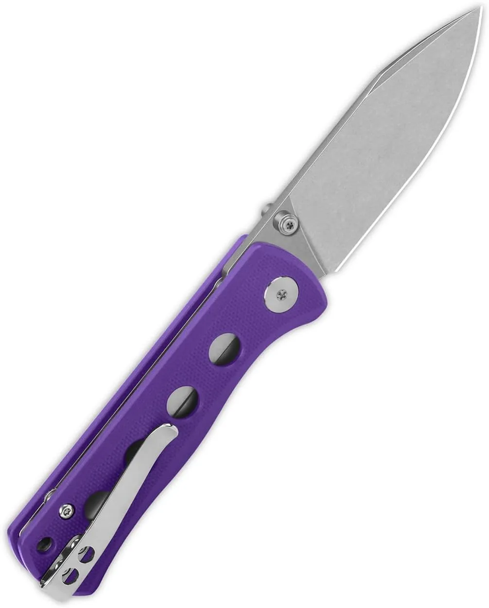 QSP KNIFE CANARY FOLDER POCKET KNIFE, SHARP 14C28N BLADE with COLORFUL G-10 HANDLES (stonewash blade, purple G-10 handle)