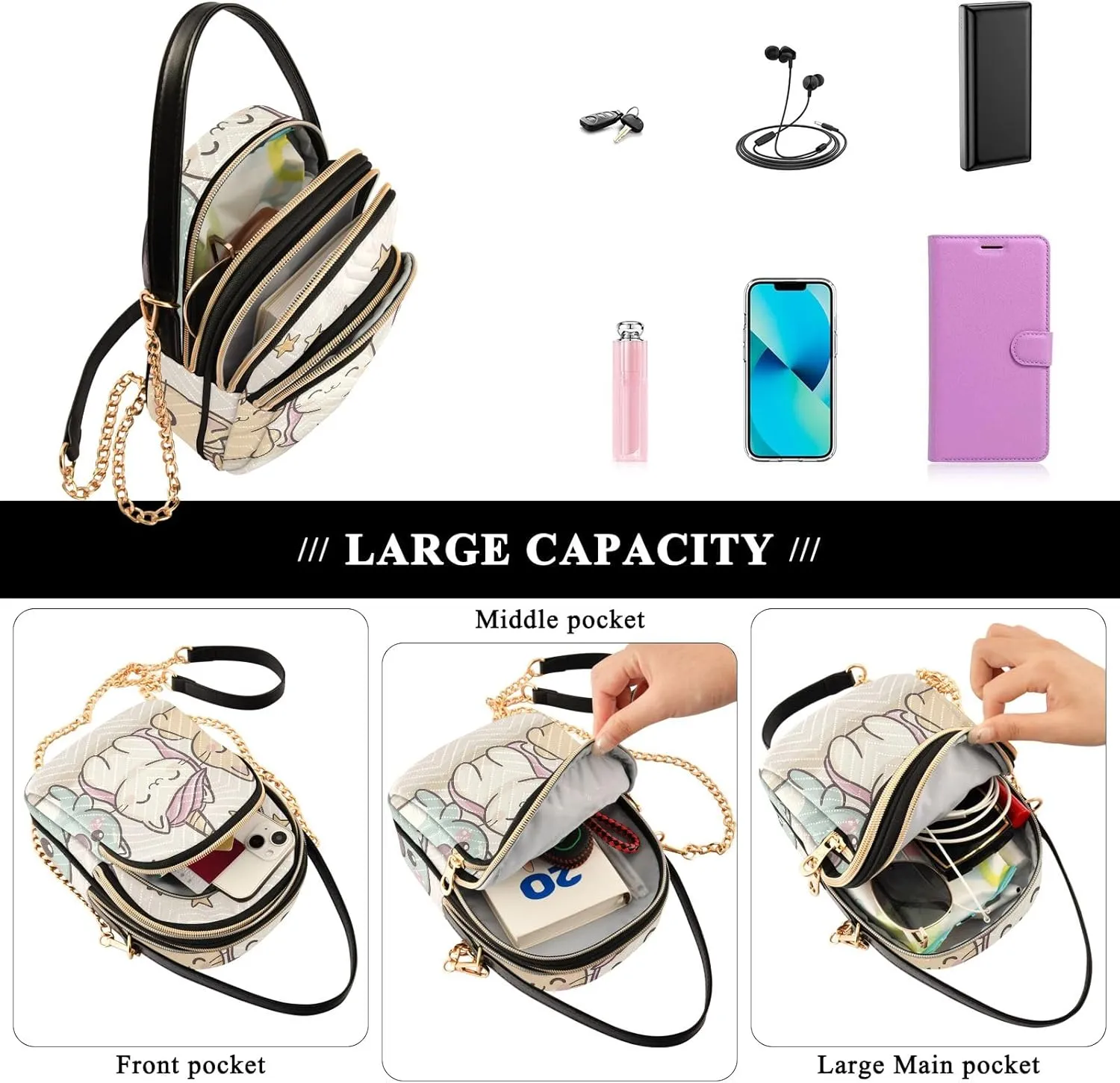 Quilted Crossbody Bags for Women Chain Bags with Leather Handle