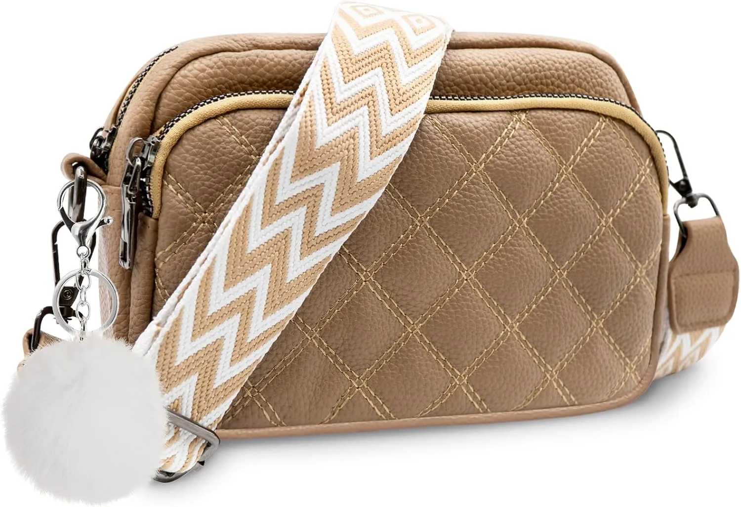 Quilted Purses for Women Crossbody Purse Small Crossbody Bag Leather Shoulder Handbags Wide Guitar Strap Purse