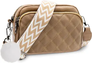 Quilted Purses for Women Crossbody Purse Small Crossbody Bag Leather Shoulder Handbags Wide Guitar Strap Purse