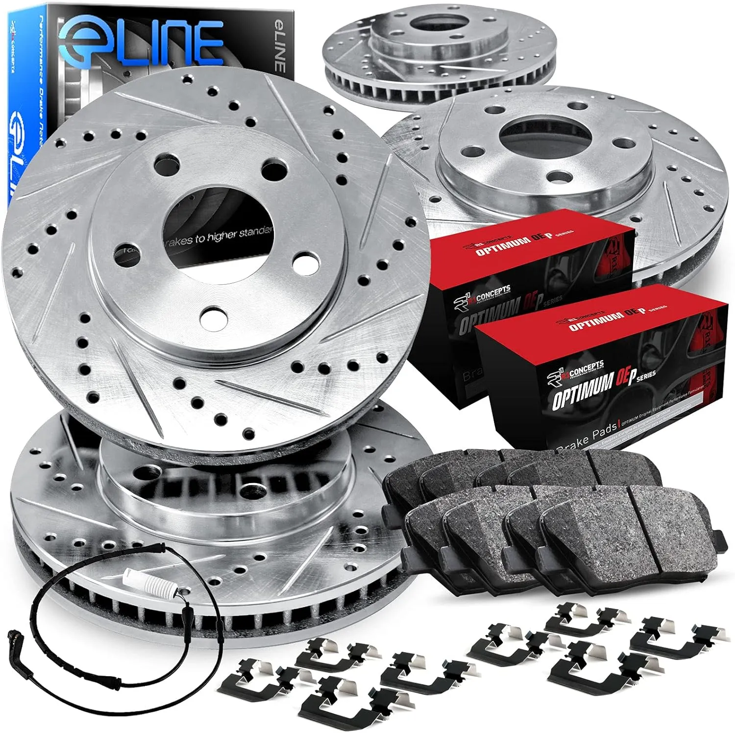 R1 Concepts Front and Rear Brakes and Rotors| Hardware Included| Front and Rear Optimum OEp Brake Pads and Rotors Kit| Fits 2007-2015 Audi Q7; 2003-2006 Porsche Cayenne; 2008-2010 Porsche Cayenne