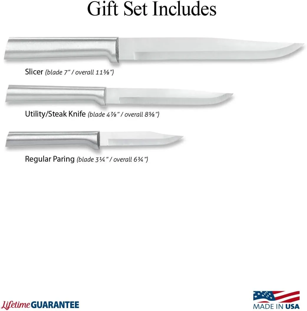 Rada Cutlery 3-Piece Housewarming Knife Gift Set, Made in USA, Silver Handles