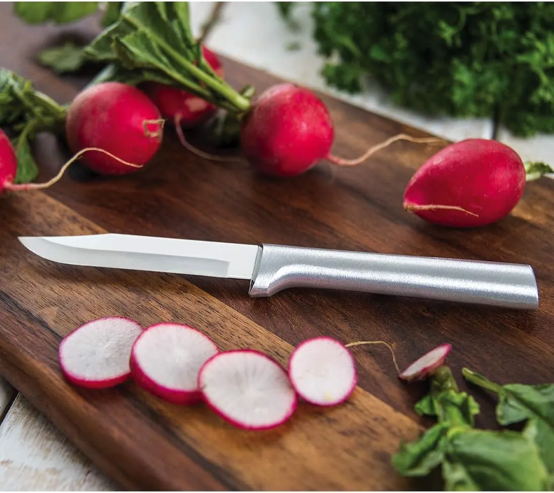 Rada Cutlery 3-Piece Paring Knife Galore Knife Gift Set with Quick Edge Sharpener, Silver Handles