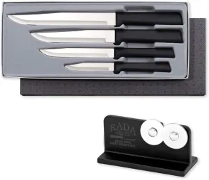 Rada Cutlery 4-Piece Wedding Register Knives Set with Quick Edge Sharpener, Black Handles