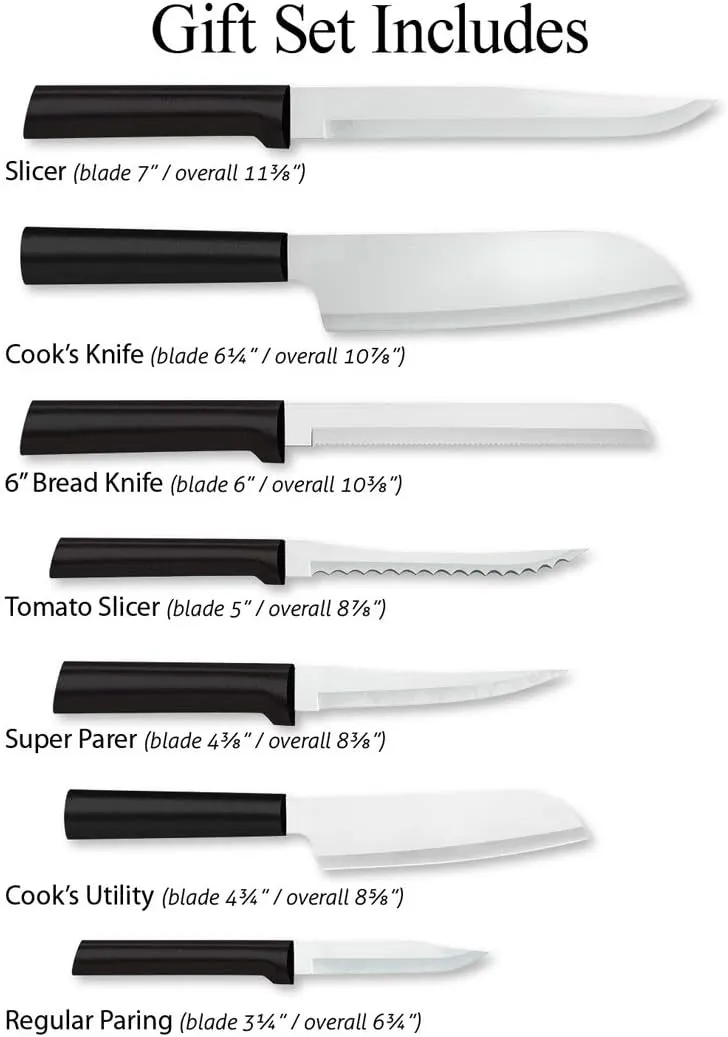 Rada Cutlery Essential Oak Block Set with Quick Edge Sharpener, Black Handles