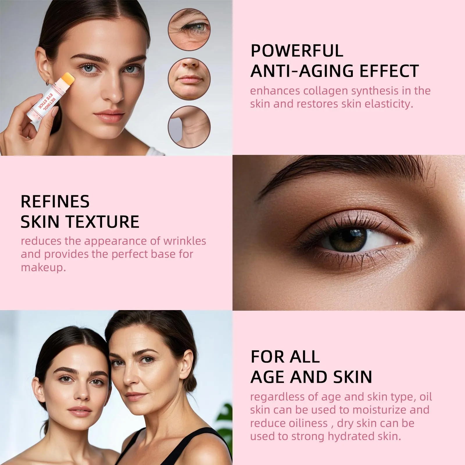 Radiia Retinol Eye Cream Stick for Dark Circles & Wrinkles - Hydrating Anti-Aging Eye Balm with Hyaluronic Acid, Mature Skin Treatment, 12 Scents, 60PCS