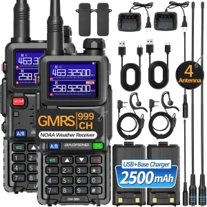 Radio GMRS Handheld Radio Long Range Rechargeable GM-5RH 999 Channels Walkie Talkies with NOAA Weather Receiving,GMRS Repeater Capable,Copy Frequency,2500mAh Battery,USB-C Charger,2Pack