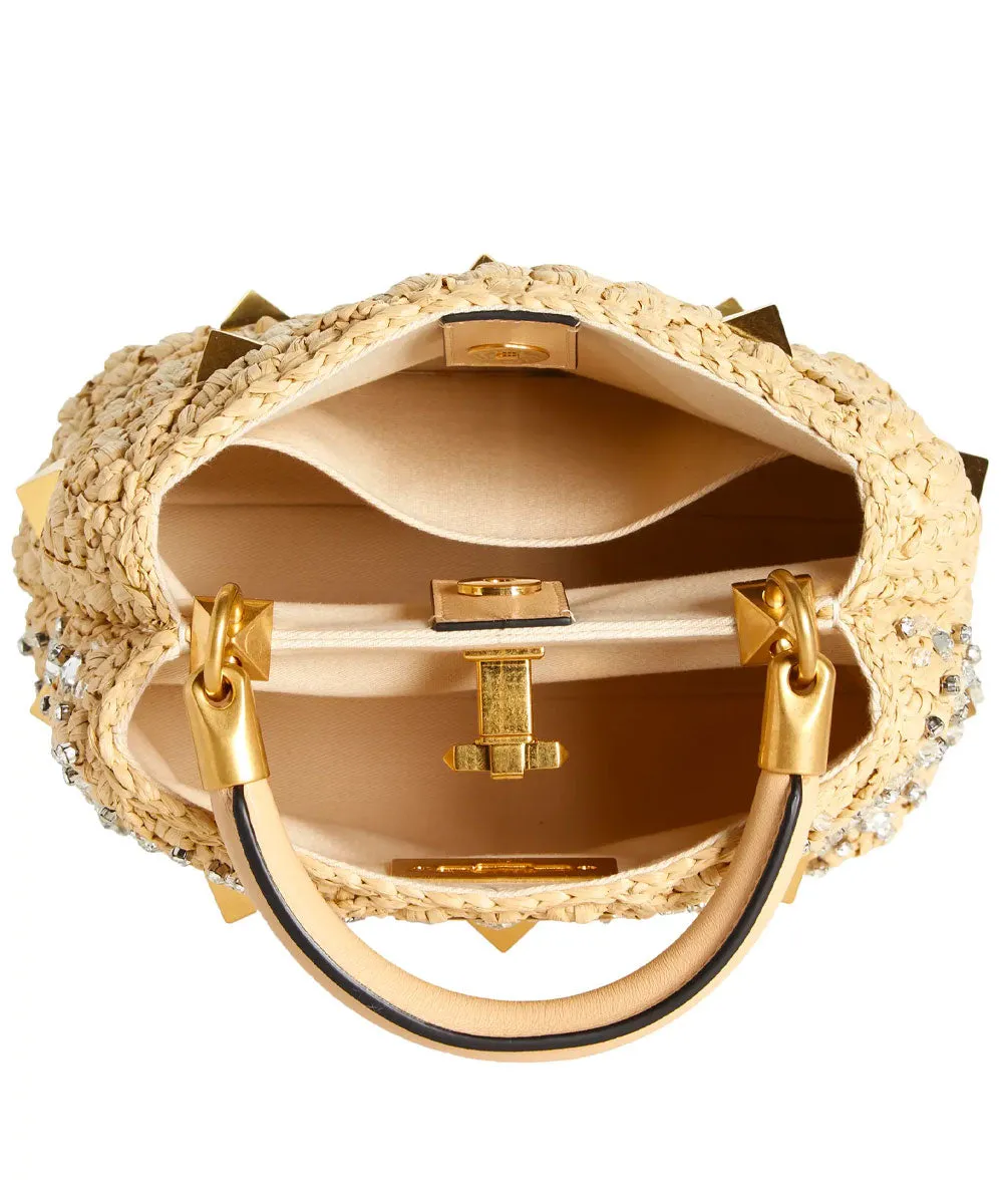 Raffia Small Roman Stud Bag in Natural Crystal