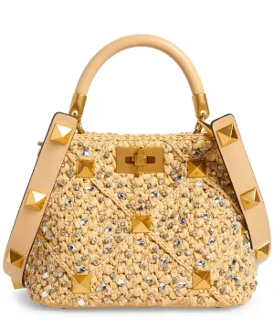 Raffia Small Roman Stud Bag in Natural Crystal