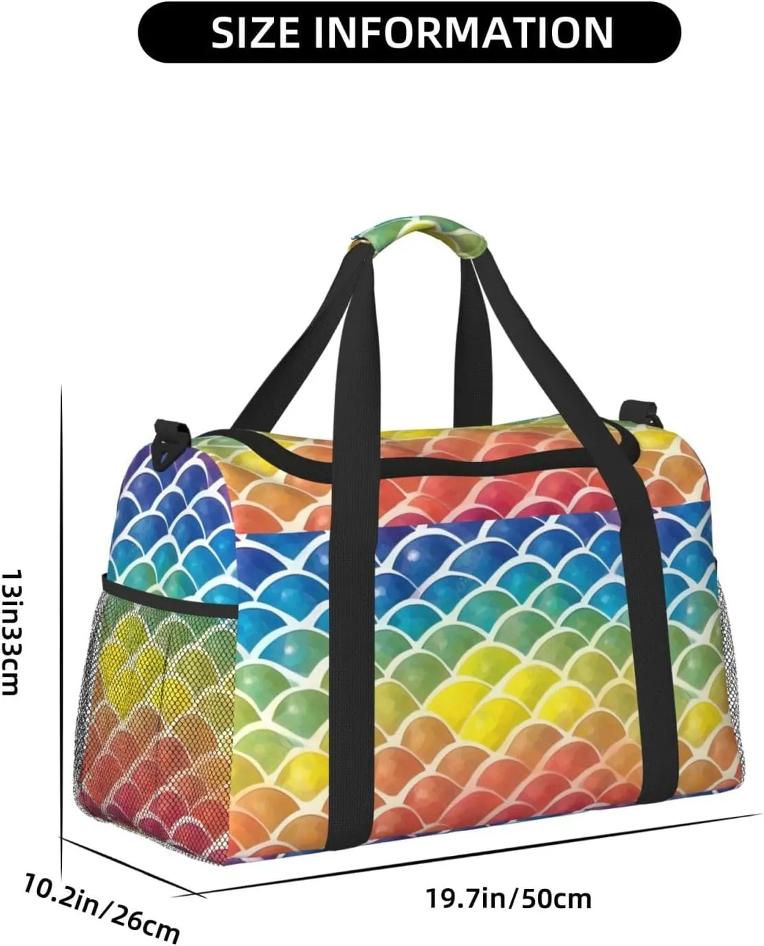 Rainbow Fish Scale Travel Duffel Bag With Zippers And Handles, Big Foldable Duffle Bag For Family Vacations