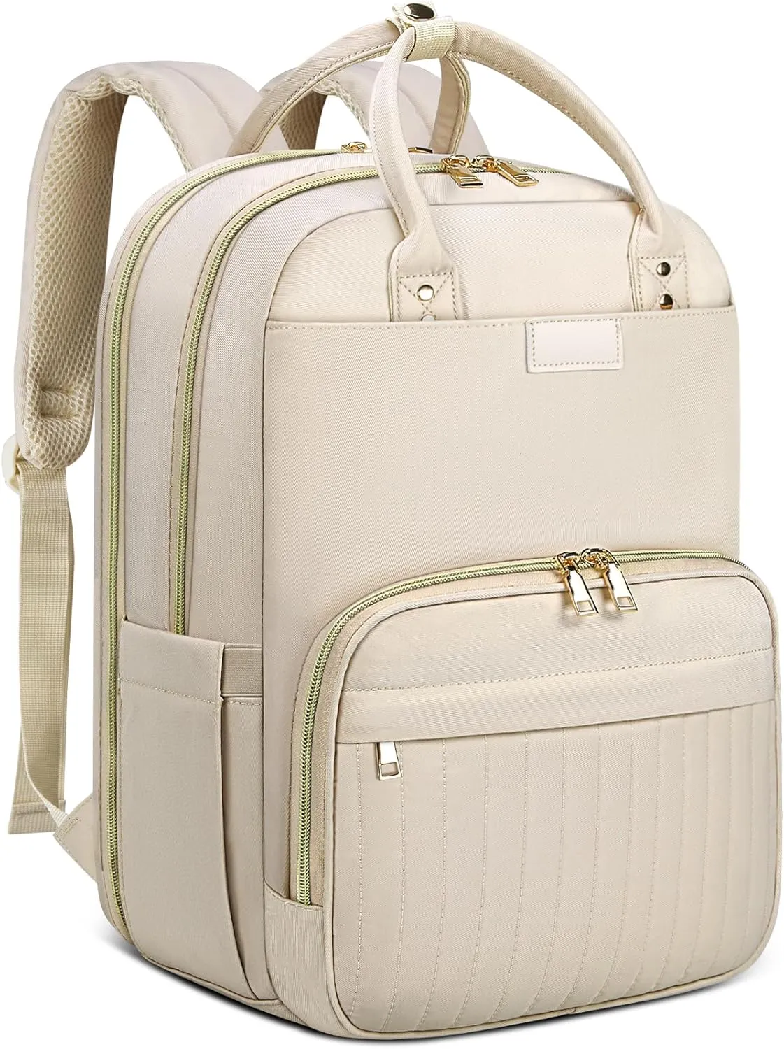 RAINSMORE Laptop Backpack for Women 15.6 Inch Fashion Carry on Travel Backpack Waterproof Work Business Computer Backpacks Purse Large Nurse Teacher Bags Casual Daypacks for College, Business, Apricot