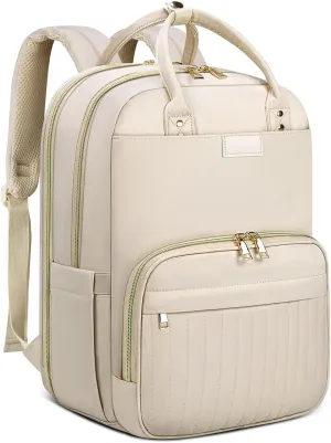 RAINSMORE Laptop Backpack for Women 15.6 Inch Fashion Carry on Travel Backpack Waterproof Work Business Computer Backpacks Purse Large Nurse Teacher Bags Casual Daypacks for College, Business, Apricot