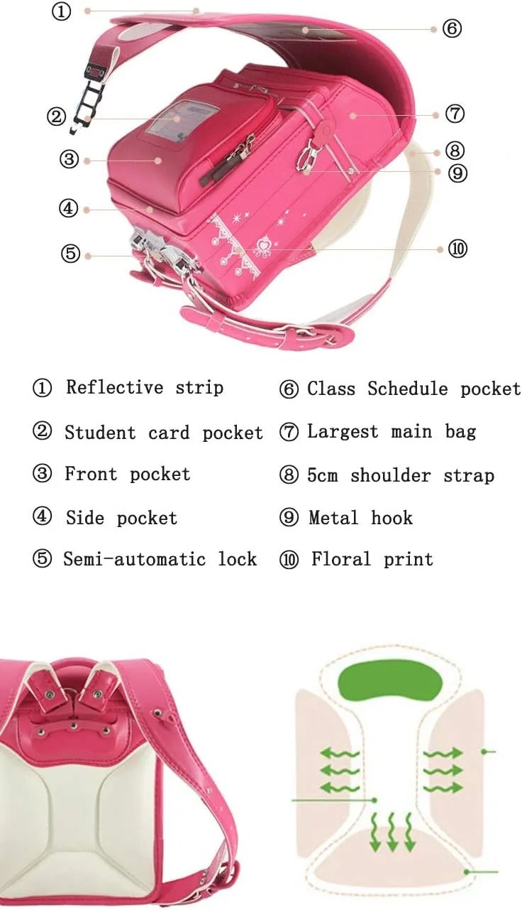 randoseru backpack ransel automatic janpanese school bag for kids PU leather waterpoof