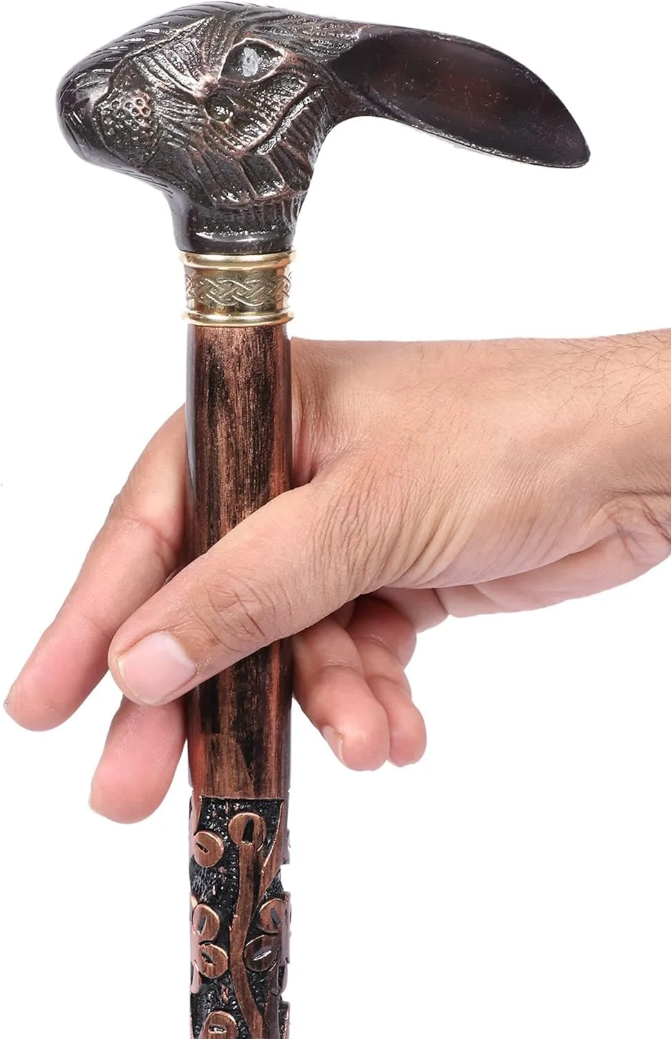Rare Antique Cane Walking Stick With Rabbit Head Designer Premium Wooden Carved Walking Cane, Carved Cane Beautifull Cane Walking Handle Wooden Cane Stick For Men, Women, Elderly People