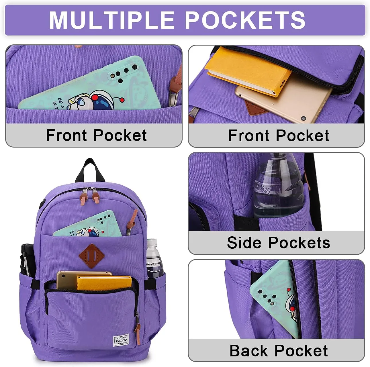 RAVUO School Backpack for Men Women, Water Resistant 15.6 inch Laptop Bag College Bookbag Casual Daypack Travel Rucksack