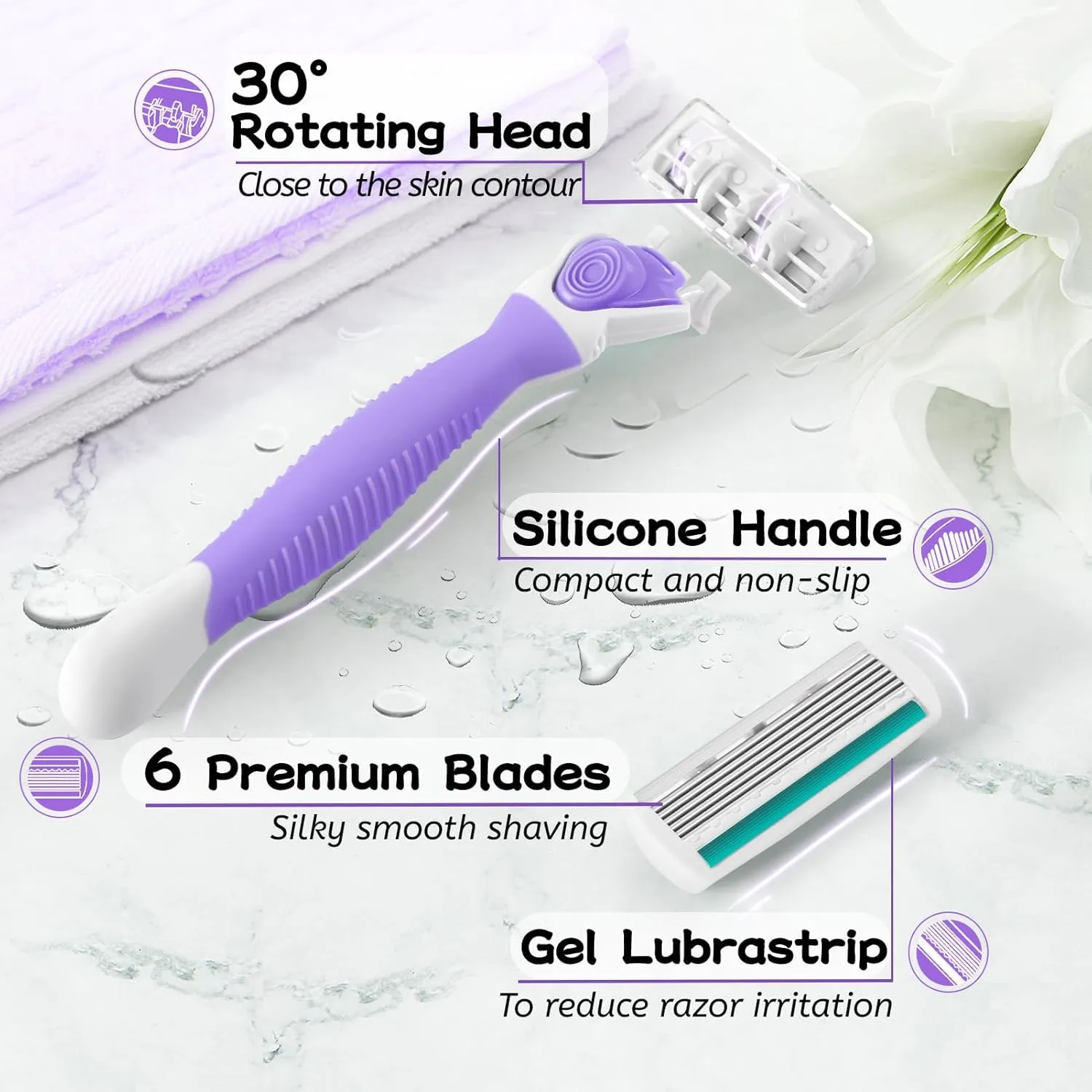 Razors for Women with 6 Premium Blades, Women's Razors for Closing Shaving Include 2 Handles and 19 Blade Refills, Purple