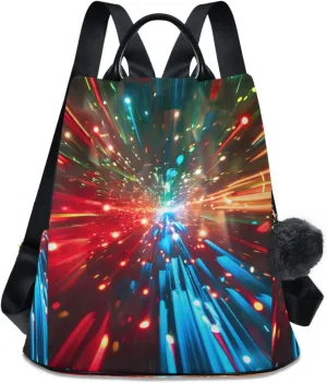 Red Blue Green Zoom Effects Light Beams Backpack for Women Anti Theft Large Fashion Travel Shoulder Bag Purse Rucksack Lightweight, WMBK01