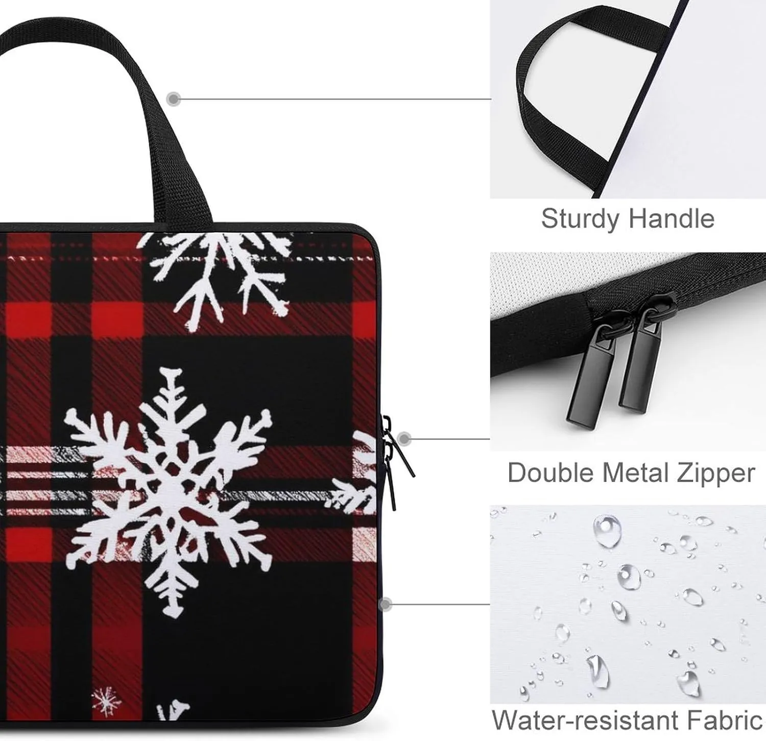 Red Christmas Pattern Laptop Sleeve Laptop Carrying Case Compatible Laptop Protective Bag with Handles