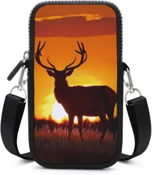 Red Deer Stag Silhouette Crossbody Bag for Women Men Phone Purses Shoulder Bag Handbag
