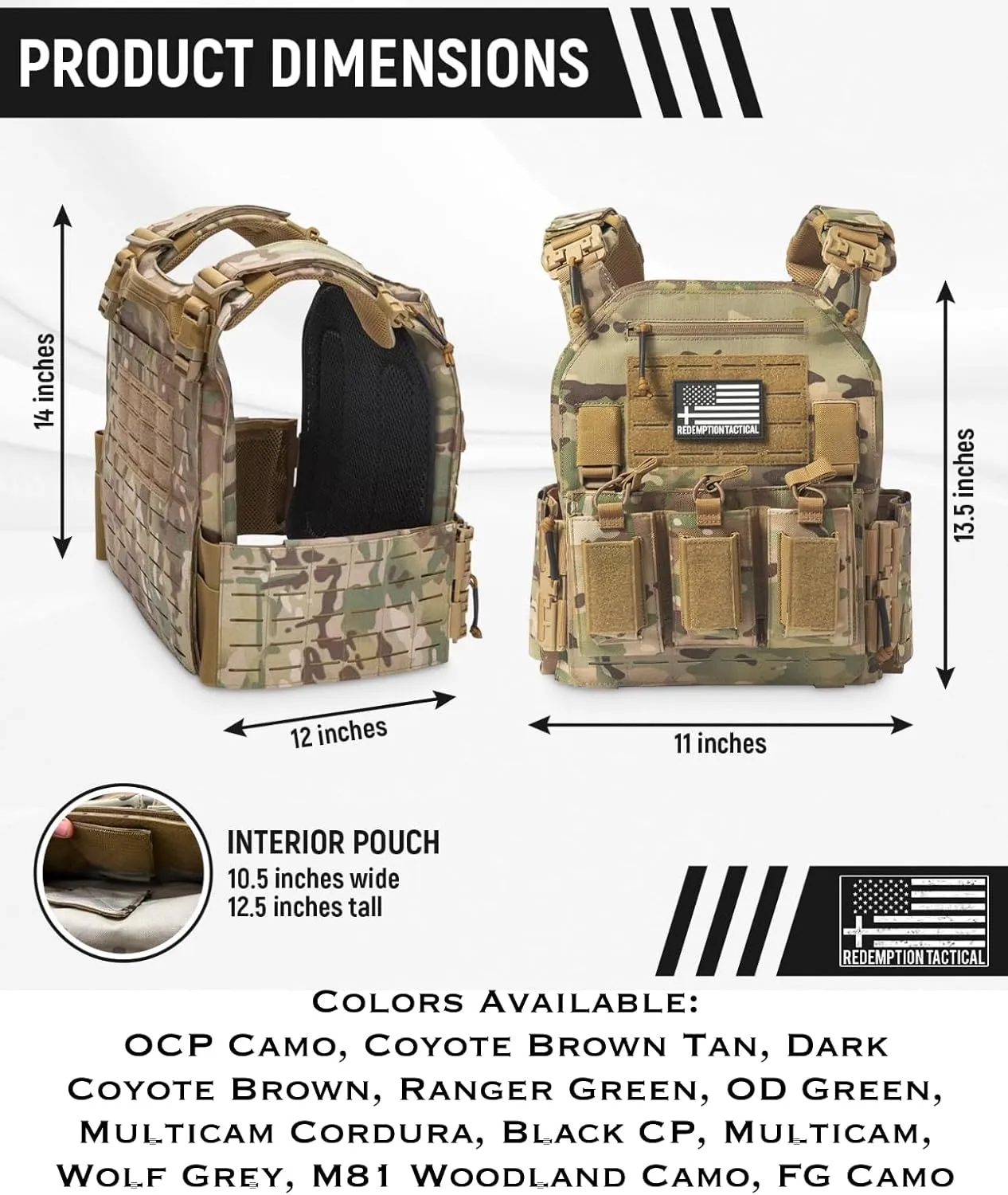Redemption Crusader 2.0 Molle Quick Release Buckles Vest with Side Cummerbund Pouches and Triple Pouch