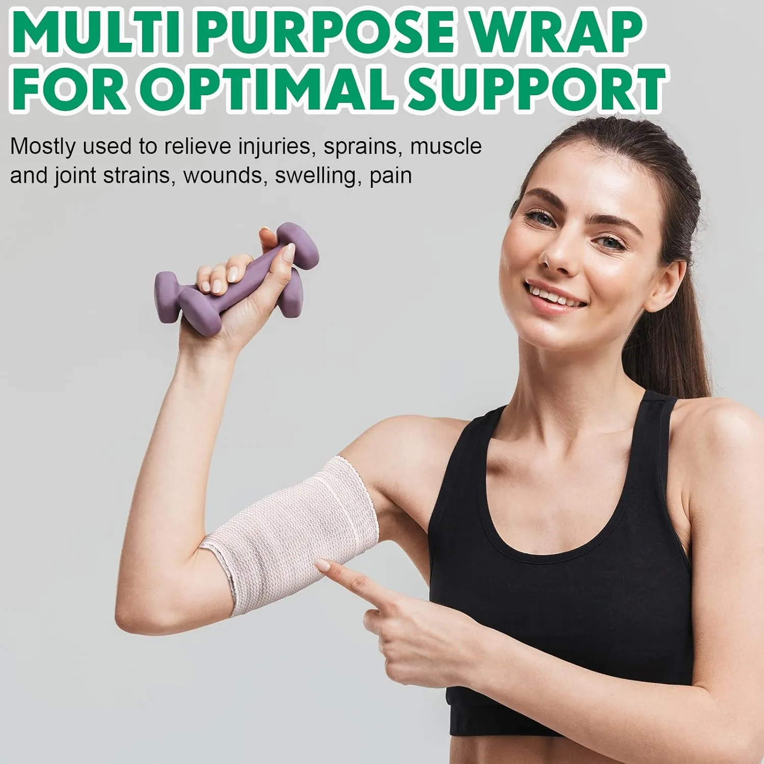 Reginary 20 Pack 6 Inch Elastic Bandage Wrap with Self Closure on Both Ends Athletic Stretchable Compression Bandage for Legs, Knees, Ankles, Wrists, Elbows, Shoulders (Green Trim)