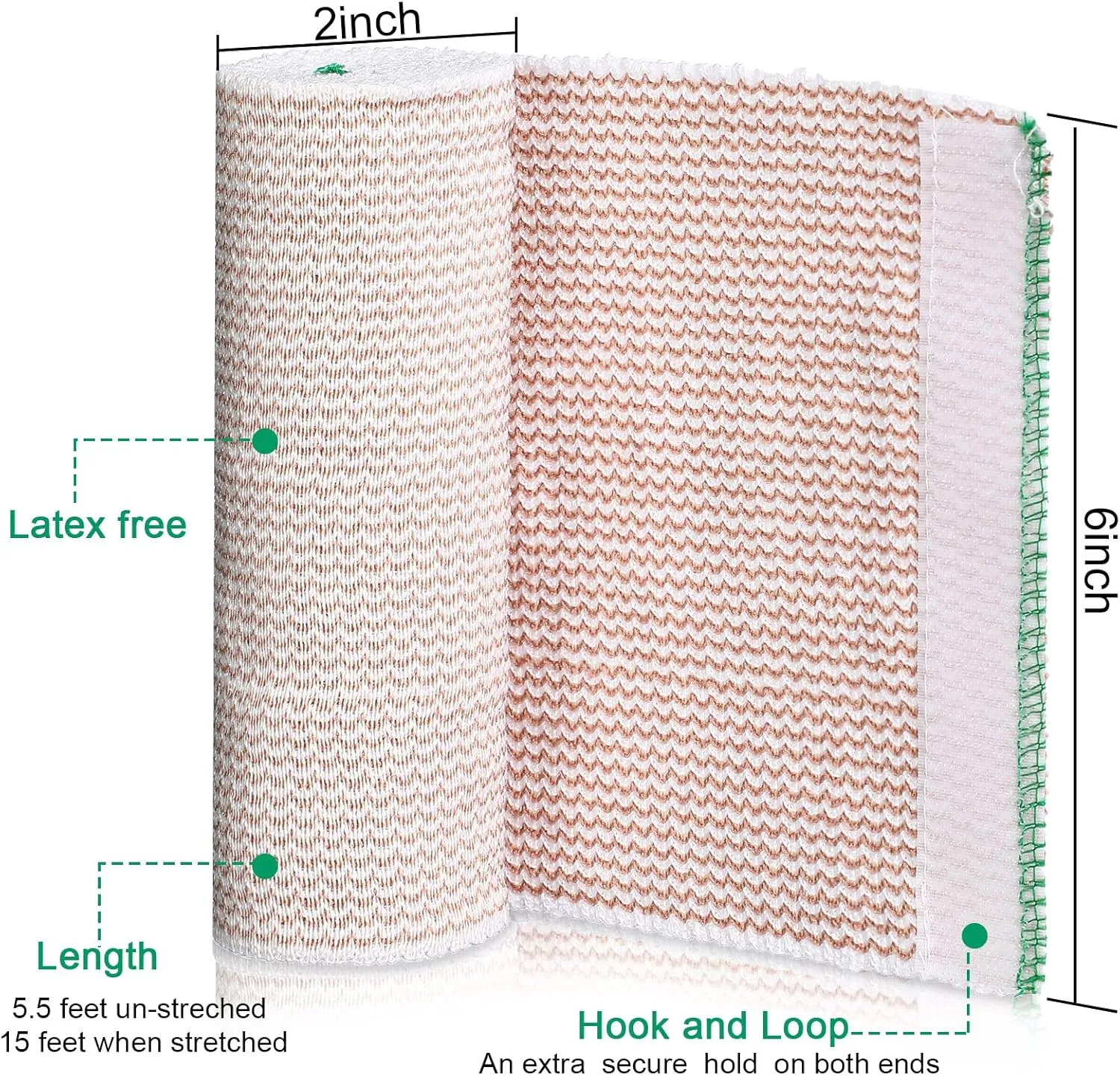 Reginary 20 Pack 6 Inch Elastic Bandage Wrap with Self Closure on Both Ends Athletic Stretchable Compression Bandage for Legs, Knees, Ankles, Wrists, Elbows, Shoulders (Green Trim)