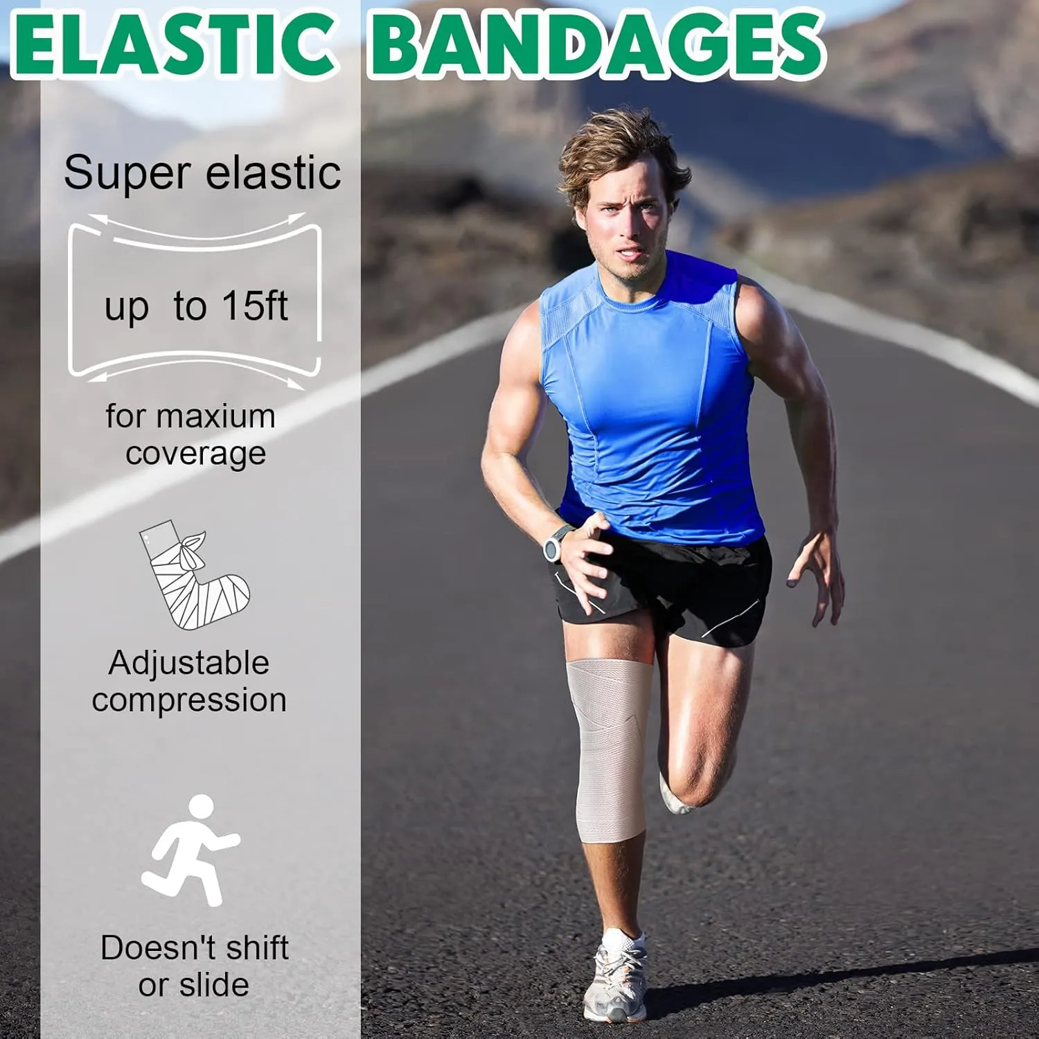 Reginary 20 Pack 6 Inch Elastic Bandage Wrap with Self Closure on Both Ends Athletic Stretchable Compression Bandage for Legs, Knees, Ankles, Wrists, Elbows, Shoulders (Green Trim)