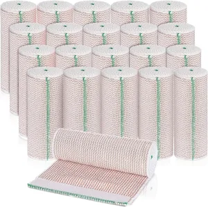 Reginary 20 Pack 6 Inch Elastic Bandage Wrap with Self Closure on Both Ends Athletic Stretchable Compression Bandage for Legs, Knees, Ankles, Wrists, Elbows, Shoulders (Green Trim)