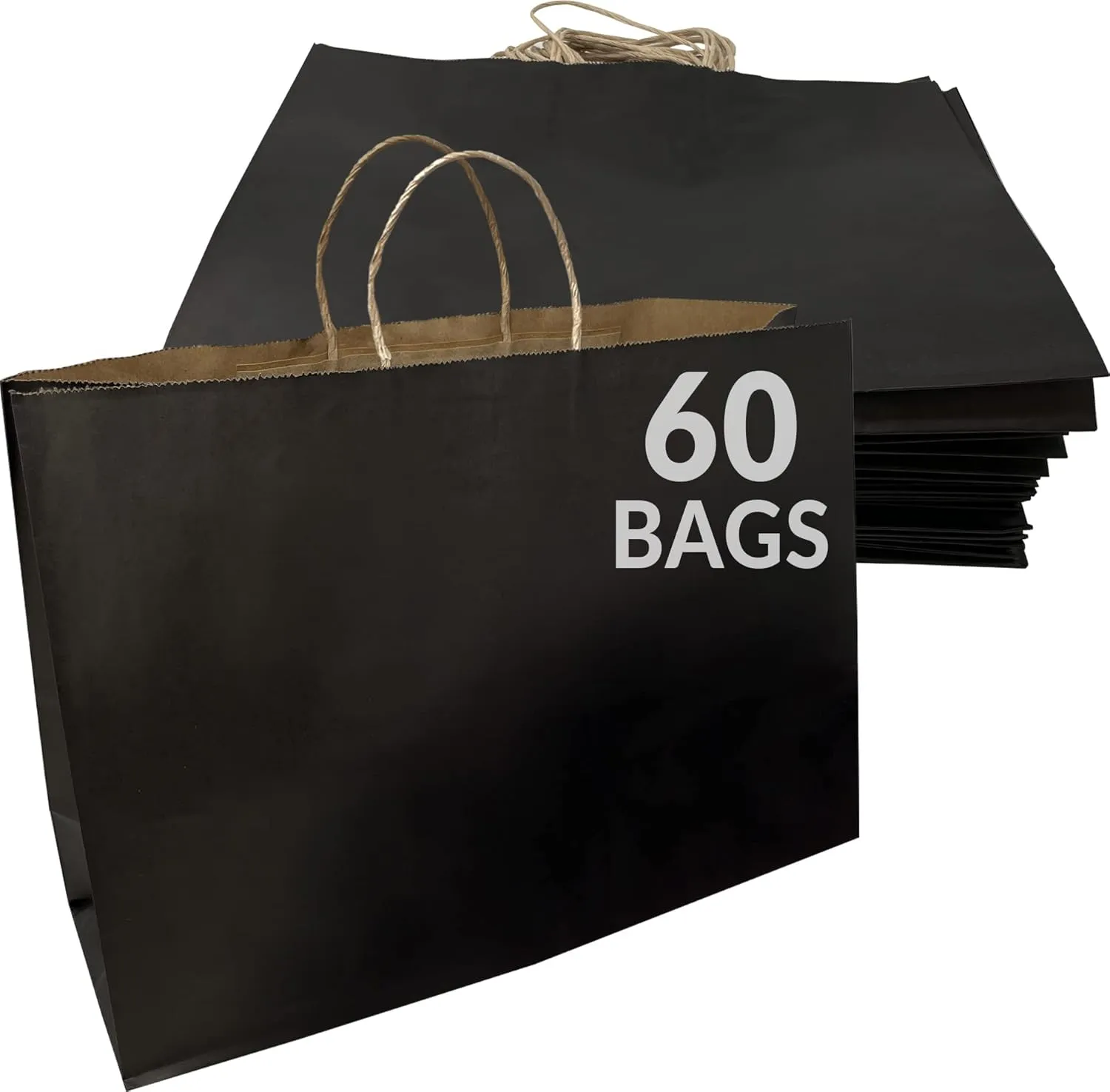 Reli. (60 Pcs Paper Shopping Bags, Black | 16x6x12 | Large Paper Bags with Handles | Strong Large Shopping for Boutique | Kraft | Use for Take Out/To Go, Retail,Restaurant (Twist Handles)