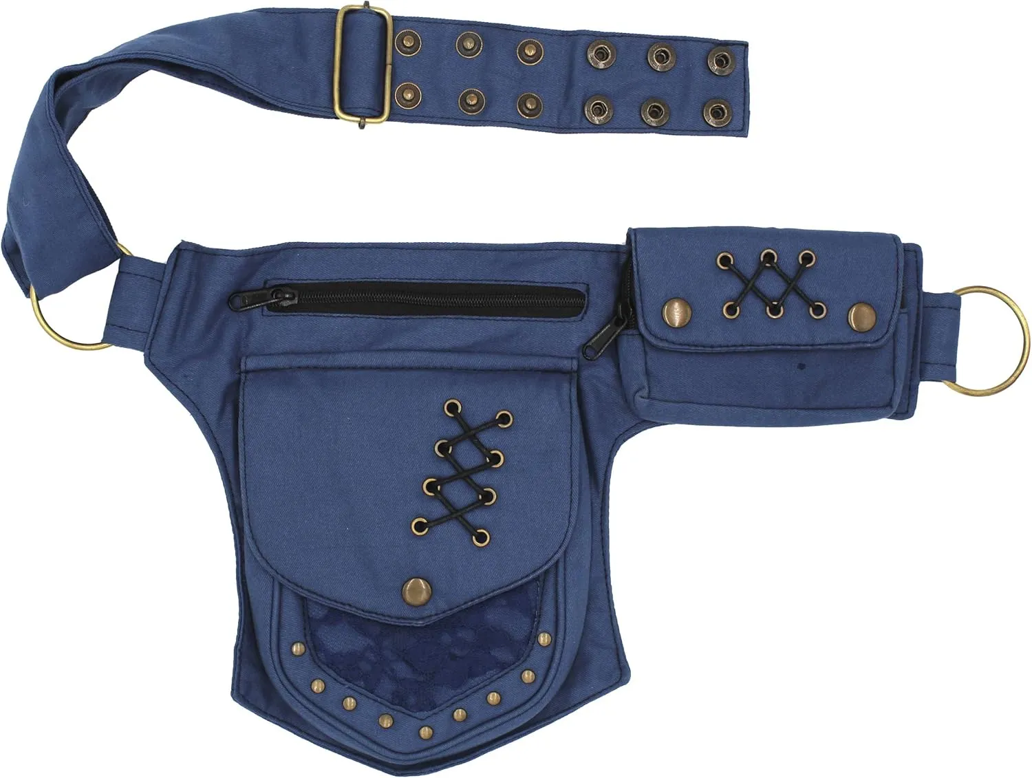 Renaissance Faire Festival Lace Fannypack Waistbag Cotton Utility Hip Belt-Blue