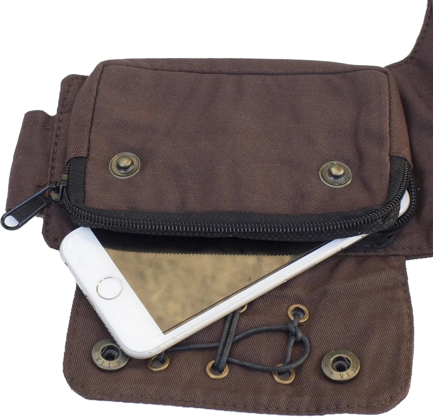 Renaissance Faire Festival Lace Fannypack Waistbag Cotton Utility Hip Belt-Brown-One Size
