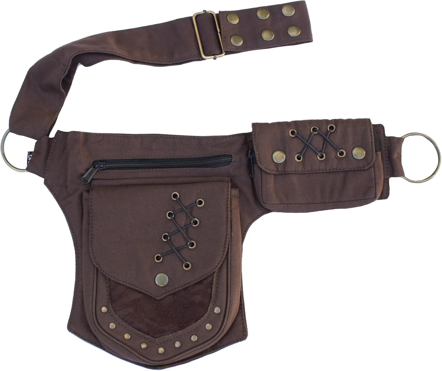 Renaissance Faire Festival Lace Fannypack Waistbag Cotton Utility Hip Belt-Brown-One Size
