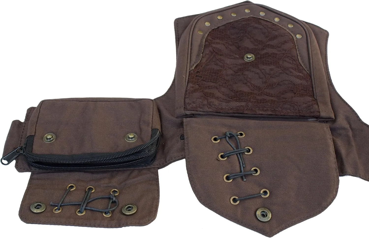 Renaissance Faire Festival Lace Fannypack Waistbag Cotton Utility Hip Belt-Brown-One Size