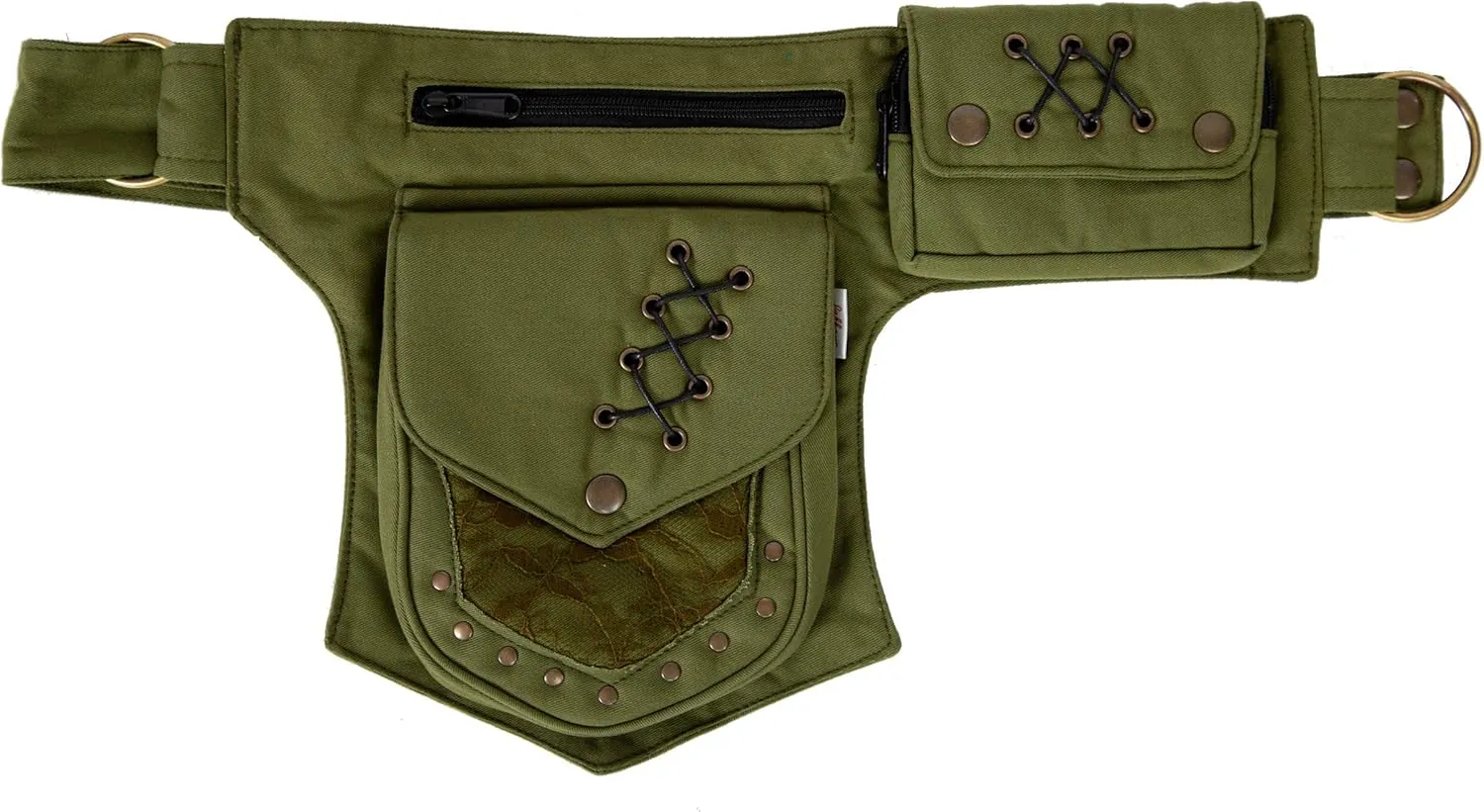 Renaissance Faire Festival Lace Fannypack Waistbag Cotton Utility Hip Belt- Sage -One Size