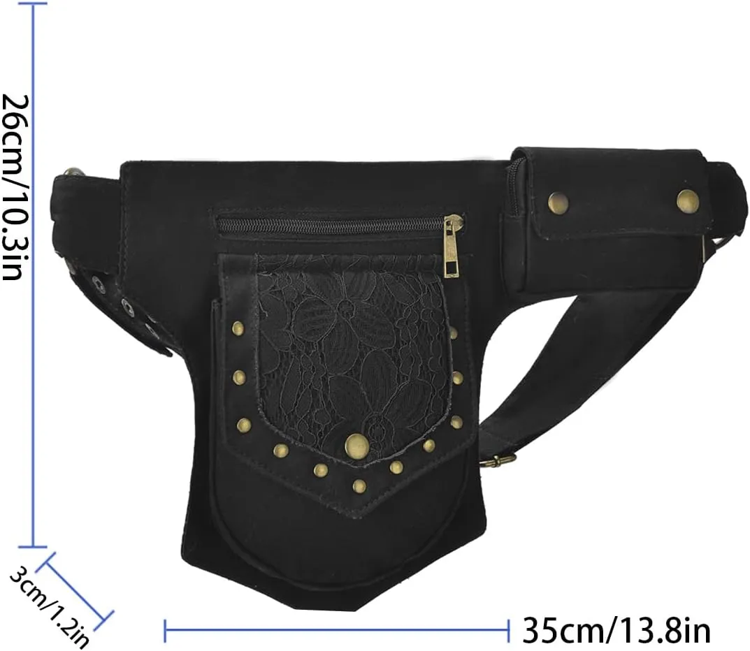 Renaissance Faire Festival Thigh Bag - Drop Leg Fanny Pack for Women - Lace Waist Utility Hip Belt - Renaissance Accessories