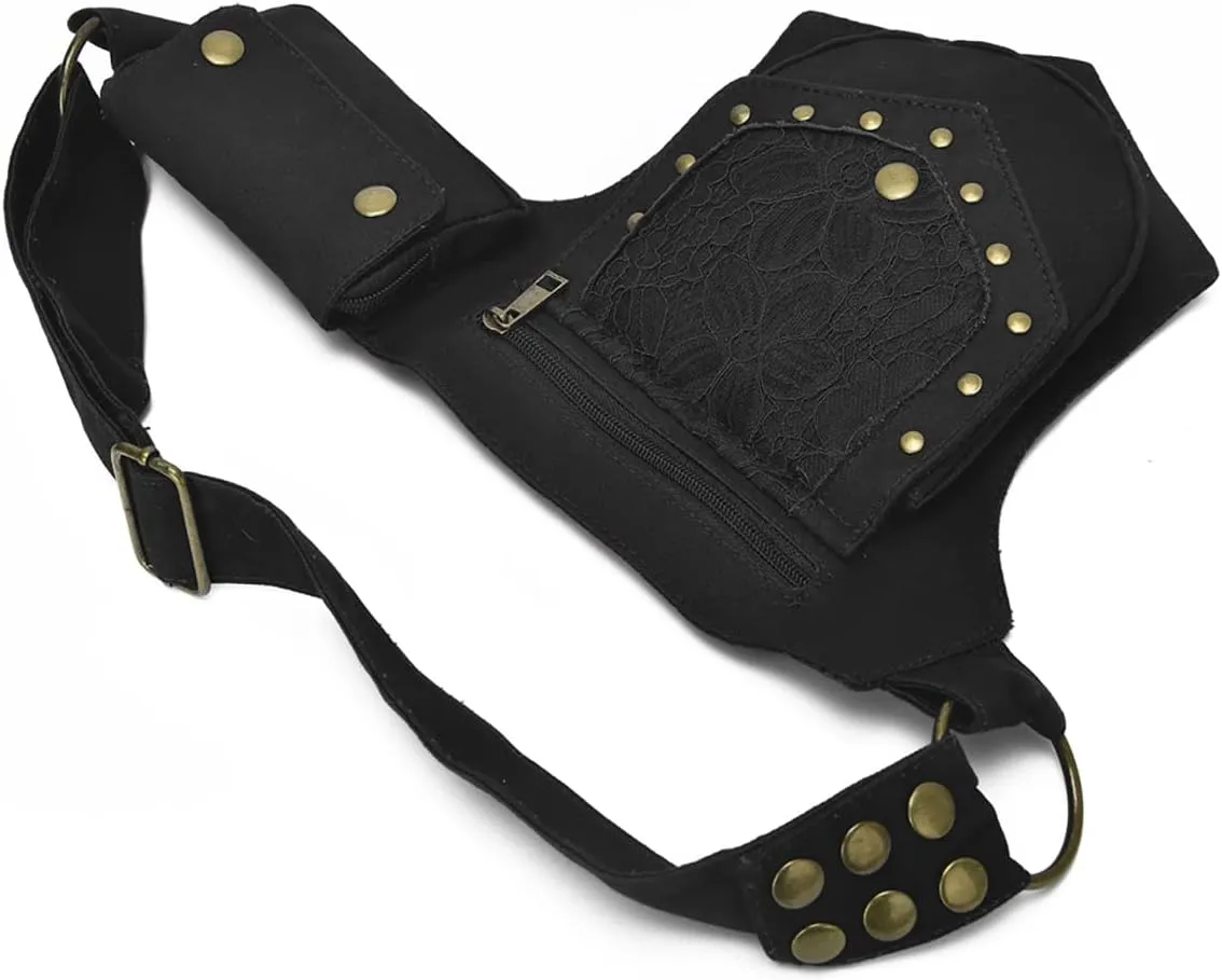 Renaissance Faire Festival Thigh Bag - Drop Leg Fanny Pack for Women - Lace Waist Utility Hip Belt - Renaissance Accessories