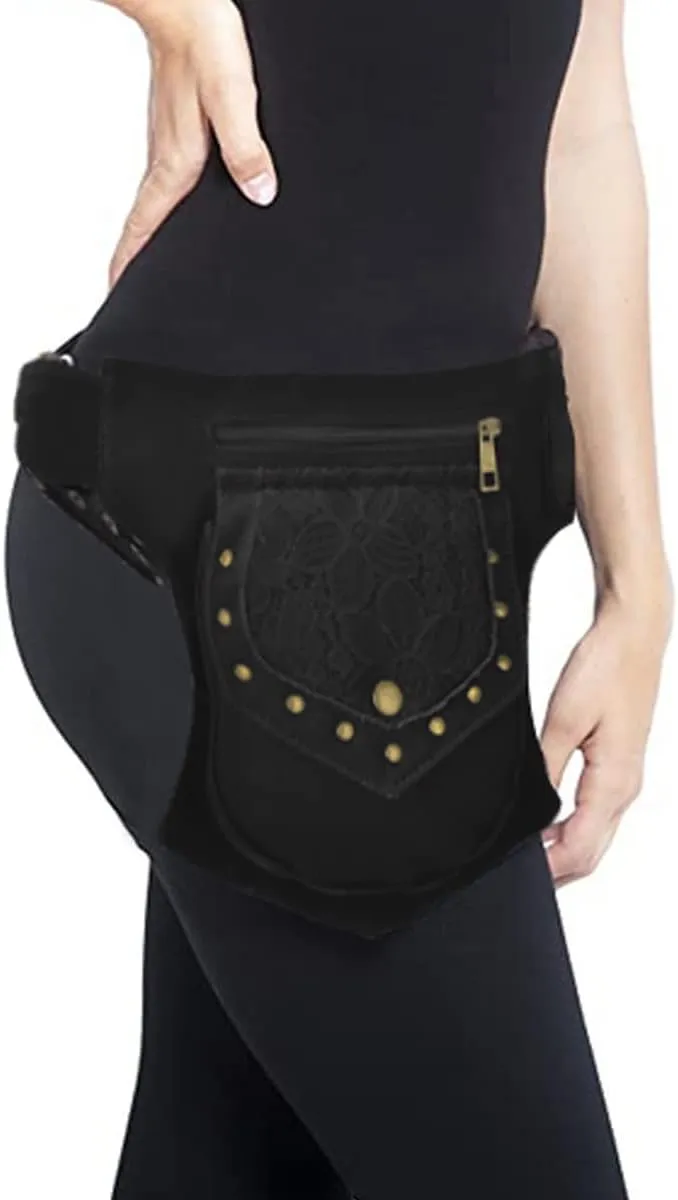 Renaissance Faire Festival Thigh Bag - Drop Leg Fanny Pack for Women - Lace Waist Utility Hip Belt - Renaissance Accessories