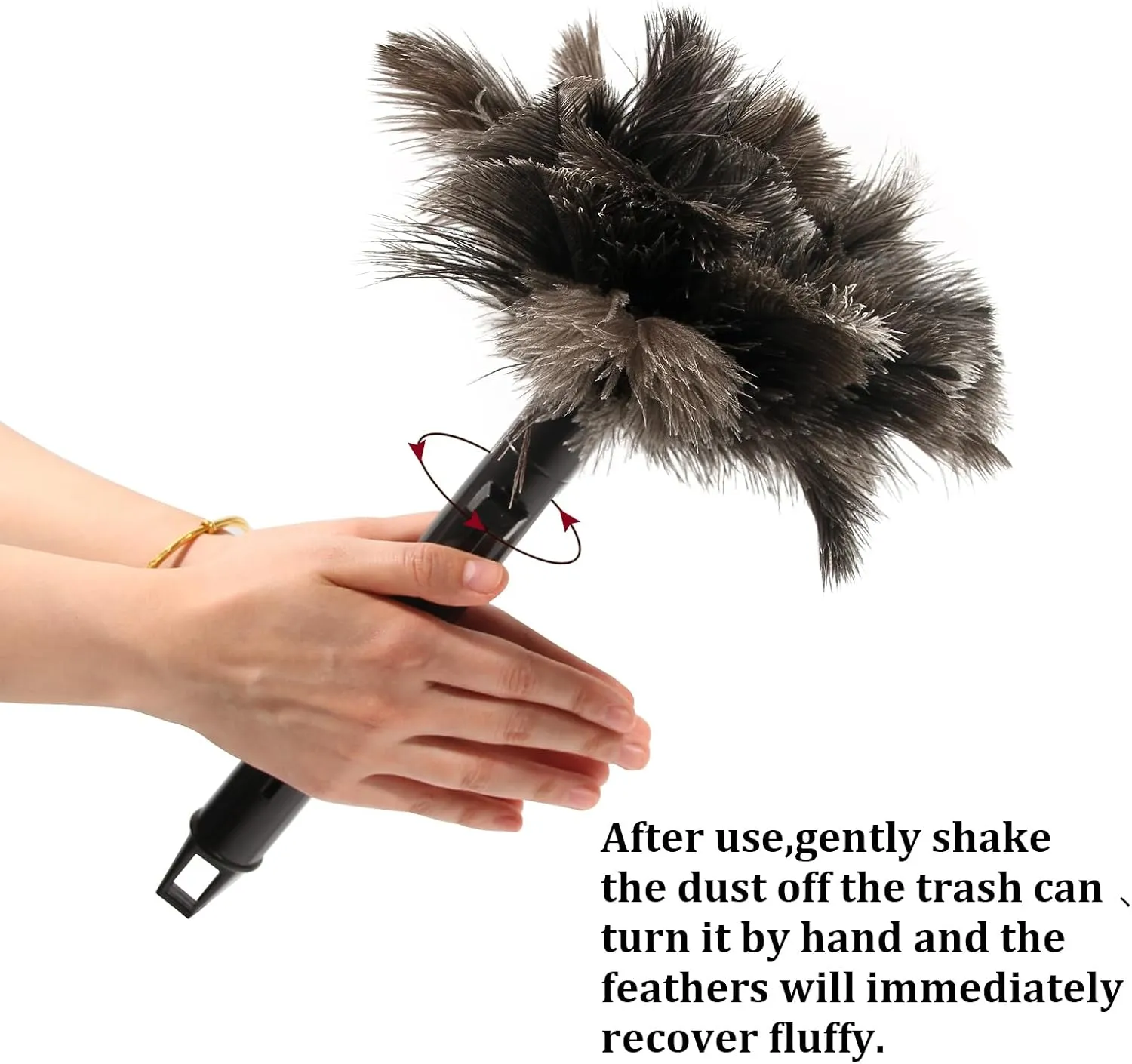 Retractable Ostrich Feather Duster for Cleaning, Fluffy and Natural Feather Duster with Retractable Handle， Reusable Eco-Friendly Handheld Cleaning Supplies (15 inch)