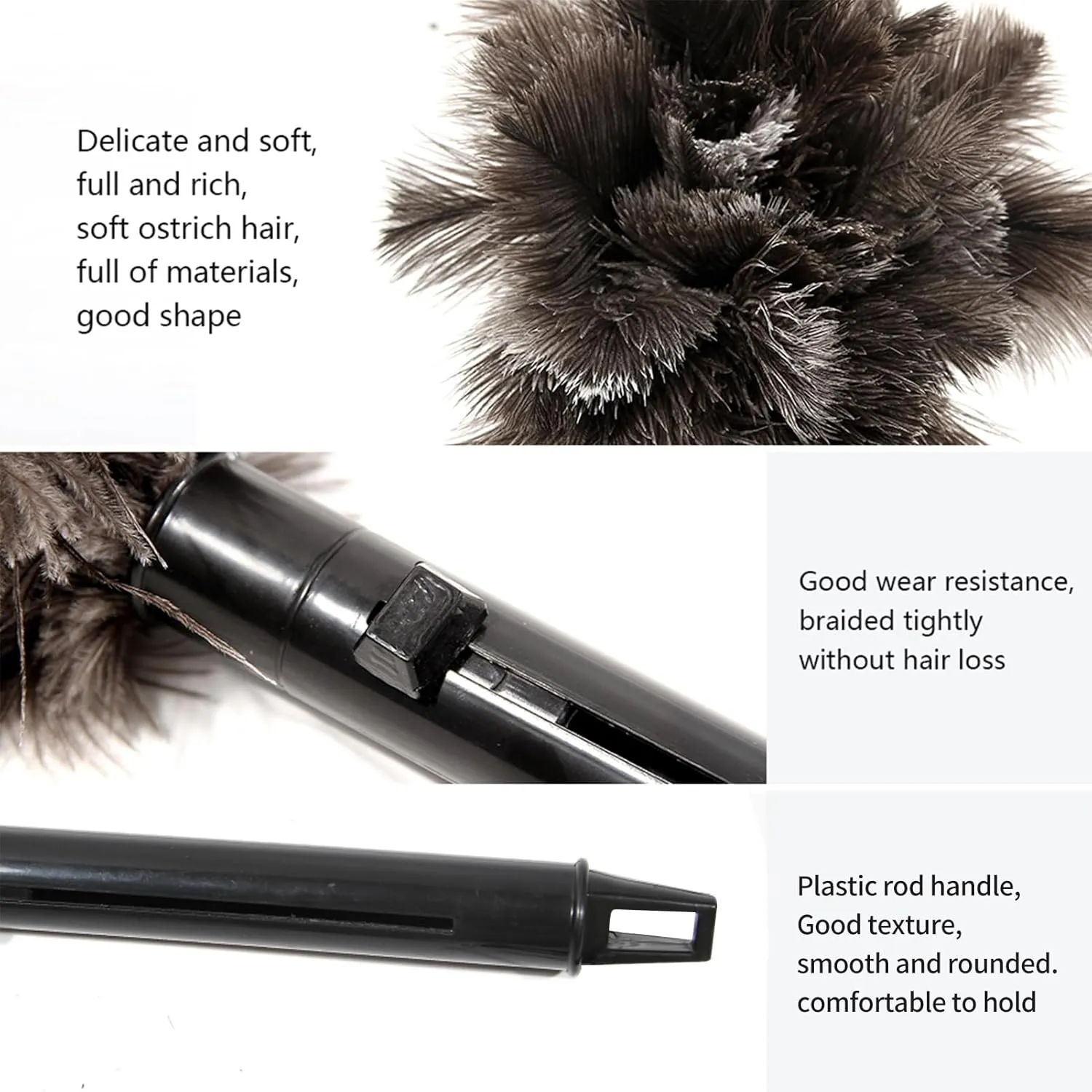 Retractable Ostrich Feather Duster for Cleaning, Fluffy and Natural Feather Duster with Retractable Handle， Reusable Eco-Friendly Handheld Cleaning Supplies (15 inch)