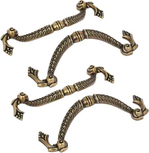 Retro Style Cabinet Hardware Carved Pattern Designs Pull Handles Bronze Tone 96mm Hole Pulls Spacing 4pcs