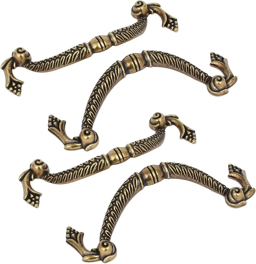 Retro Style Cabinet Hardware Carved Pattern Designs Pull Handles Bronze Tone 96mm Hole Pulls Spacing 4pcs