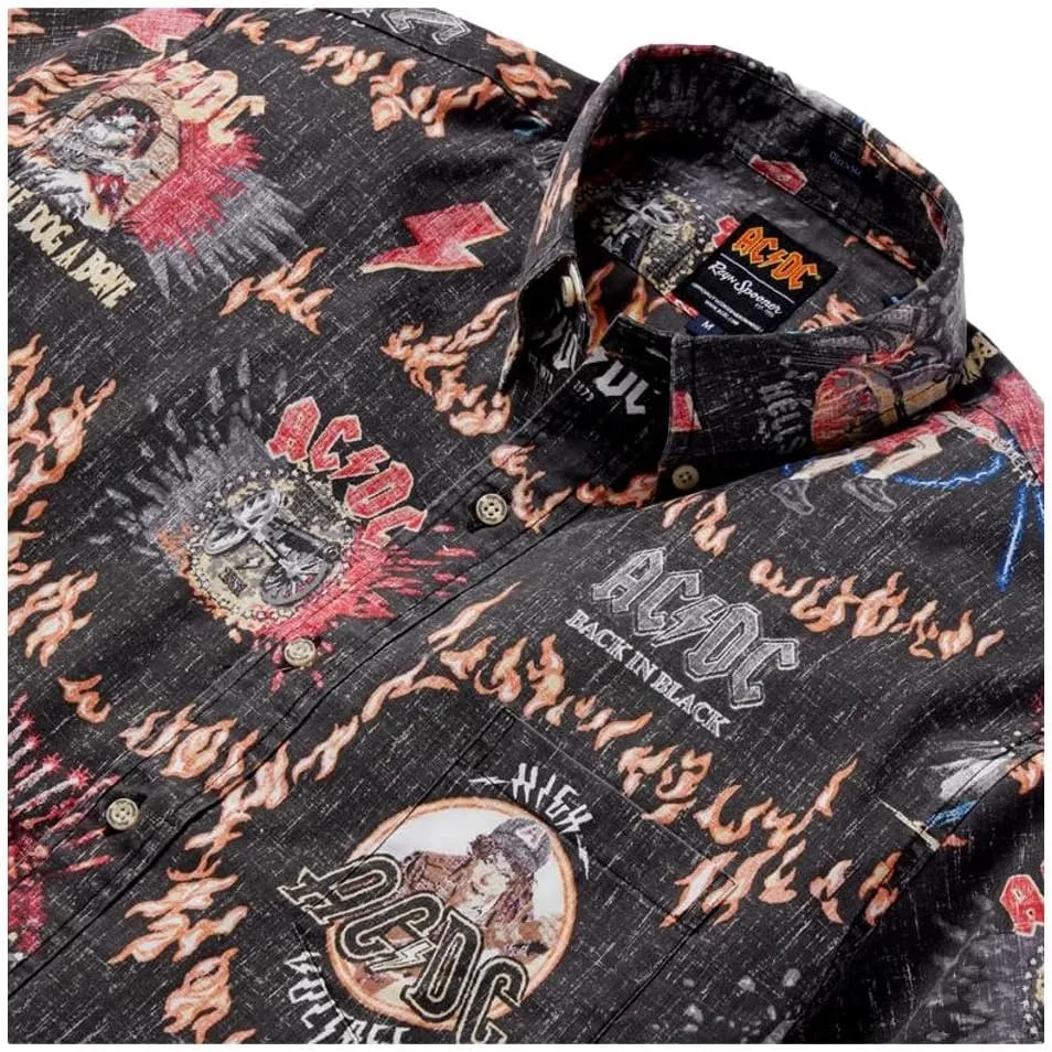 Reyn Spooner Men's AC/DC for Those About to Rock Classic Button Front Shirt, Black