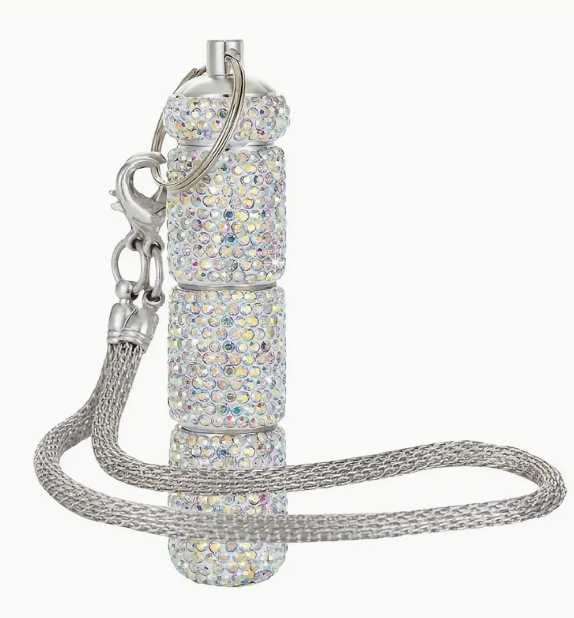 Rhinestone Triple Pill Holder Keychain with Strap