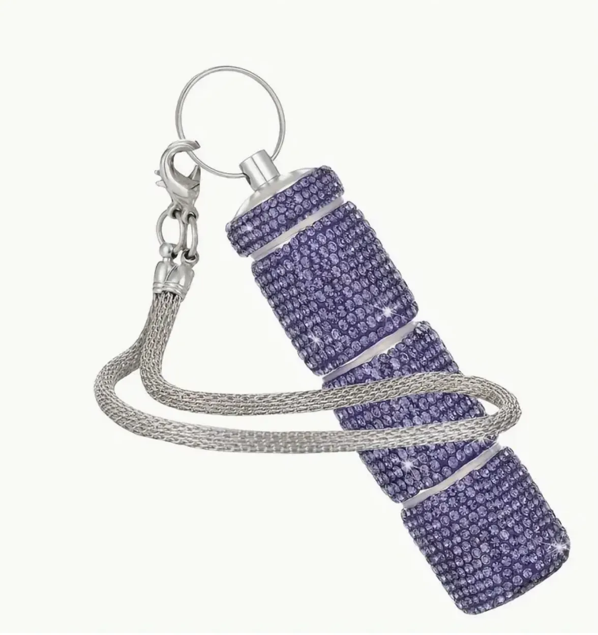 Rhinestone Triple Pill Holder Keychain with Strap