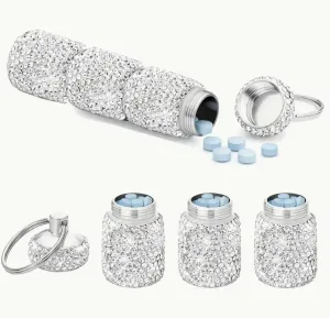 Rhinestone Triple Pill Holder Keychain with Strap